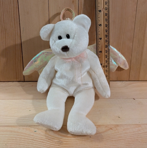 Ty Beanie Babie Halo White Plush Bear with Iridescent Wings - Picture 1 of 5